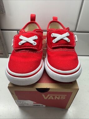 Vans Kids Red Canvas Slip-On Sneakers with White Accents